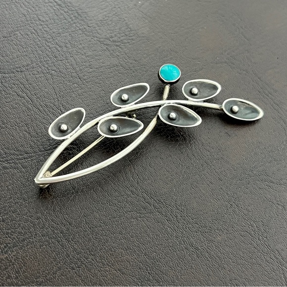 Vintage Maricela Taxco Mexico sterling silver turquoise brooch pin - Picture 4 of 9